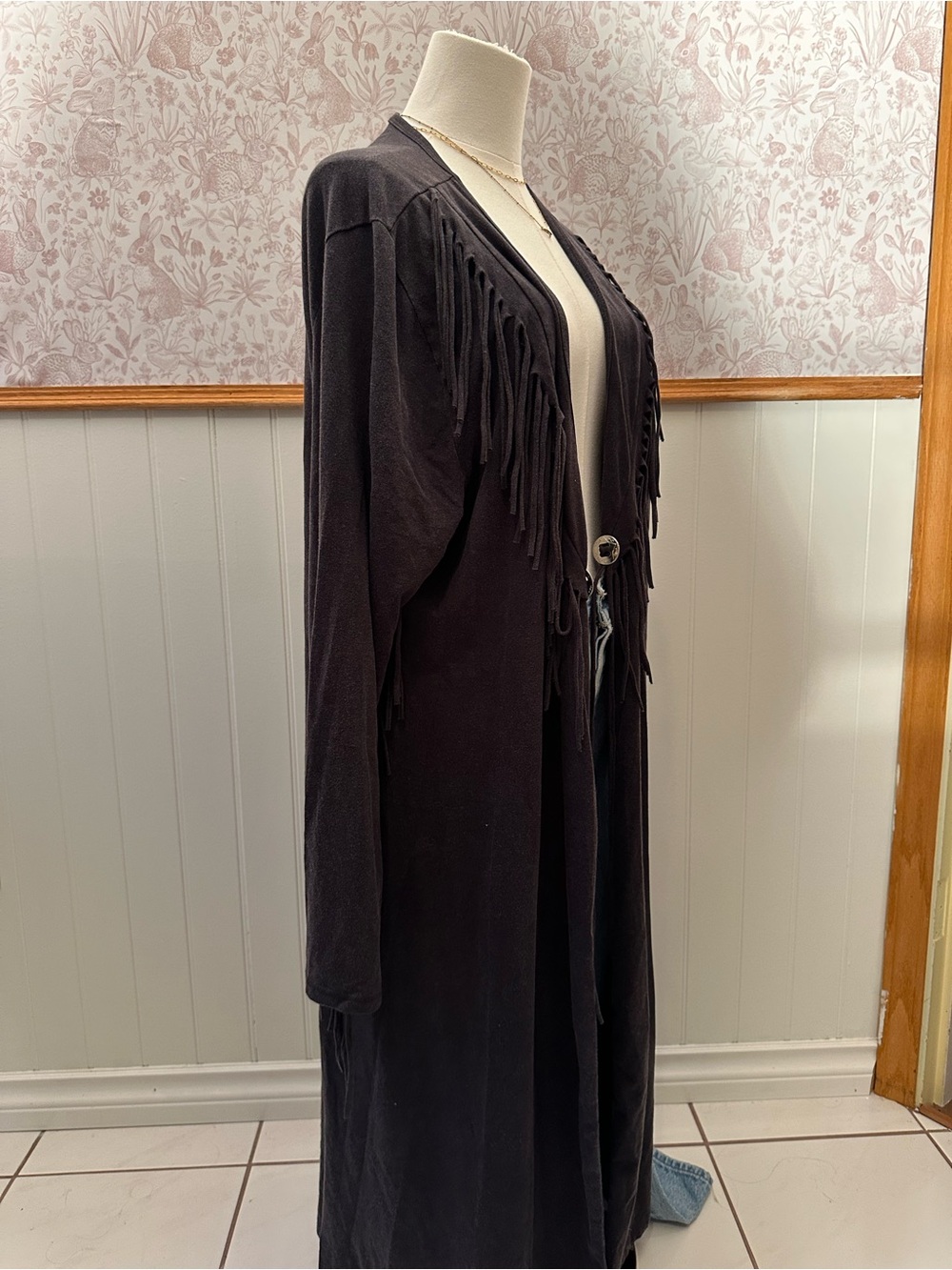 Wrangler Black Long Fringe Open-Front Cardigan - Picture 5 of 7